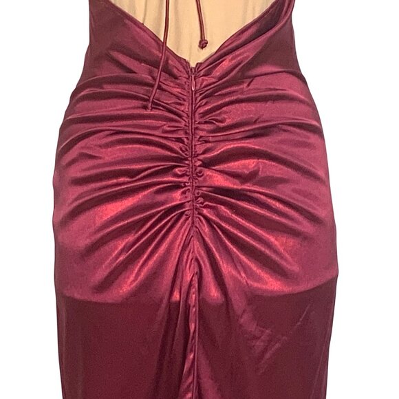 Stunning VTG Burgundy Glam Old Hollywood Satin Formal Gown 7/8 Back Tie Straps - Picture 5 of 8